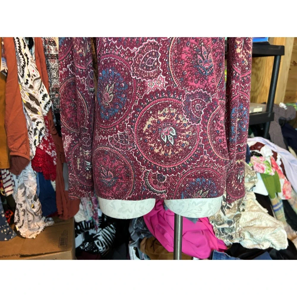 Talbots‎ Pure 100% Merino Wool Paisley Medallion Sweater Burgundy Red Sz M